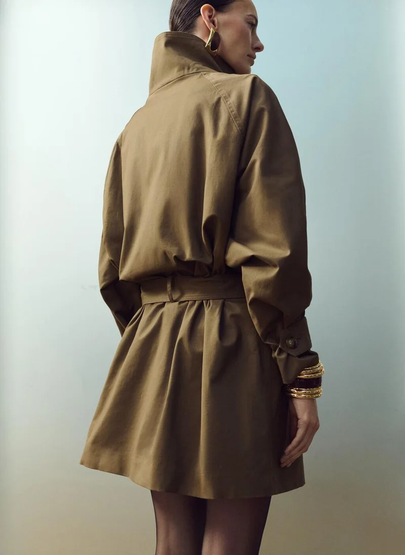 MANGO Funnel neck belted trench coat